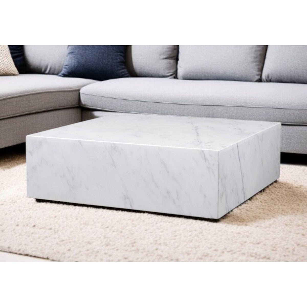 HMS 35 White Genuine Marble and Brass Square Coffee Table