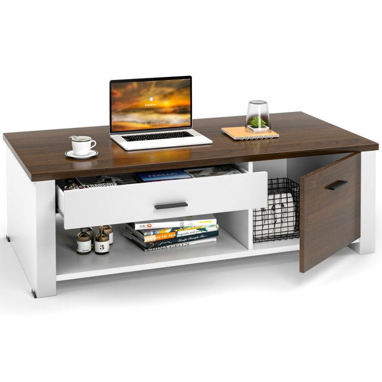 Modern Living Room Coffee Table with Front & Back Drawers & Compartments