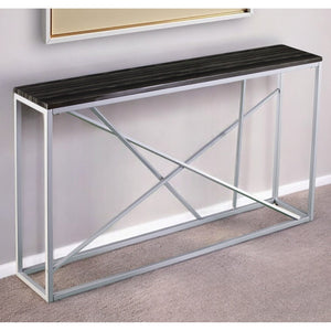 hms 52" Black and Silver Faux Stone Frame Console Table