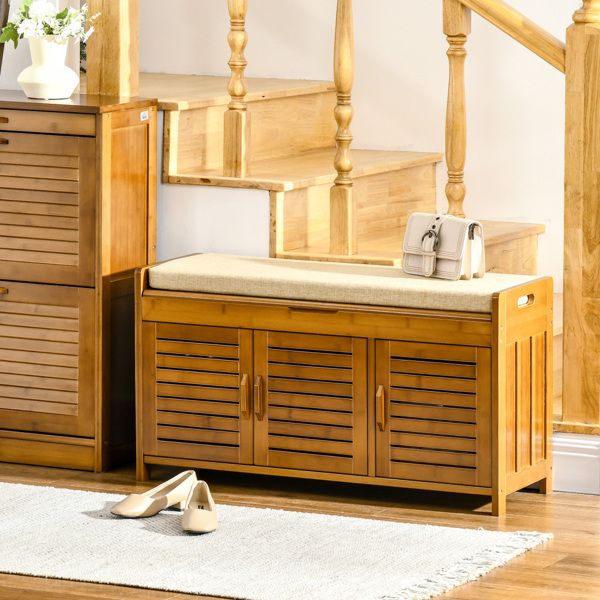 Brown Shoe Bench with Storage Cabinets Practical Shoe Rack with Hidden Storage Space