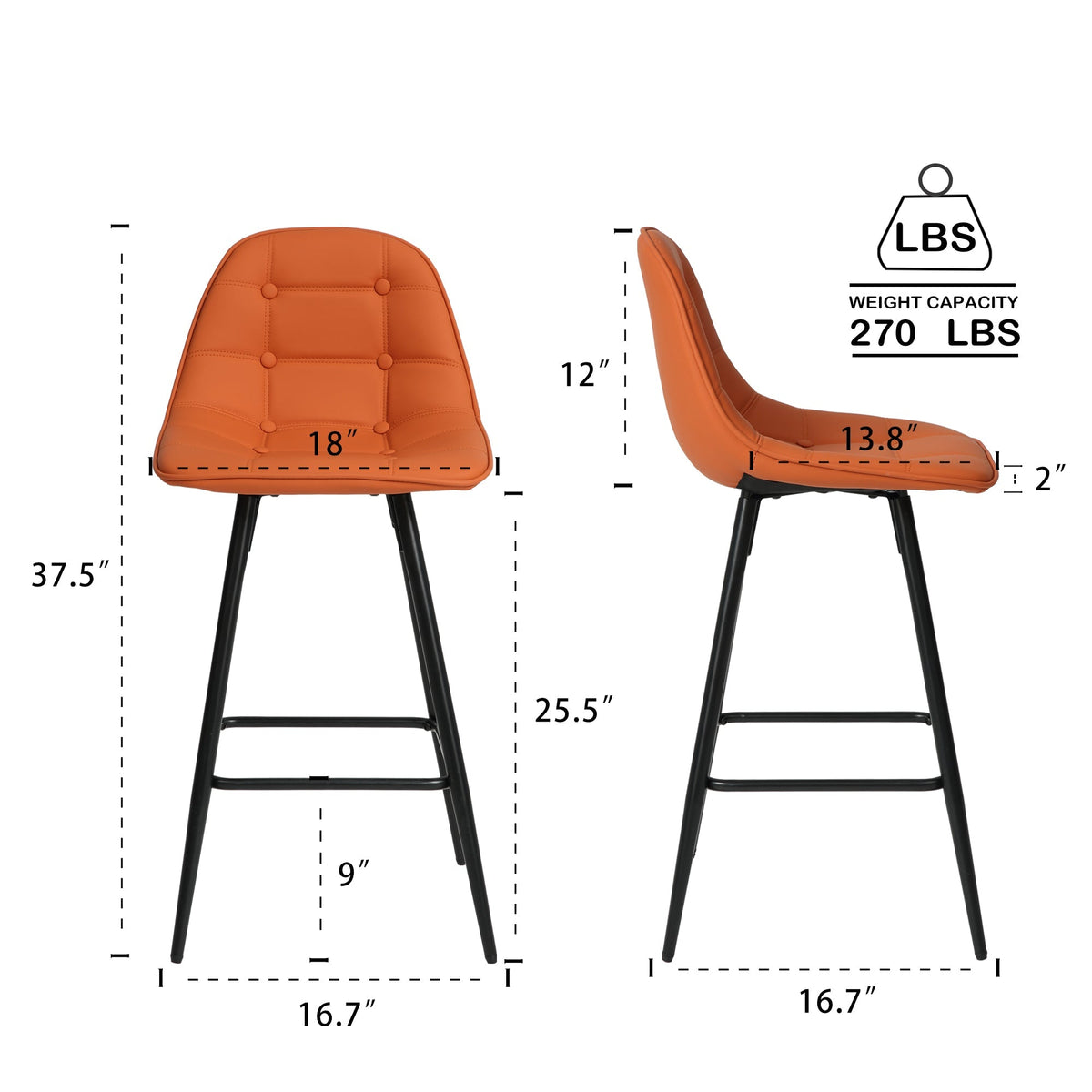 Counter Stools,Set of 2 Bar Stools with Back and Footrest, Modern Metal Counter Height Barstools for Kitchen Home Bar