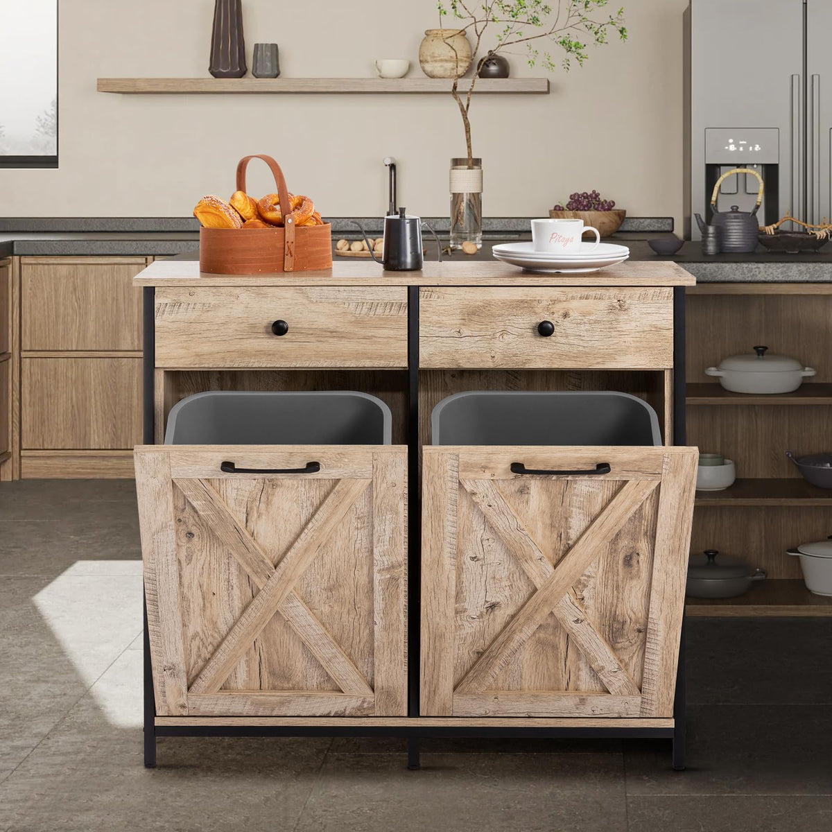 Double Kitchen Trash Cabinets Free Standing Recycling Trash Can Holder Dual Tilt Out Trash Cabinet