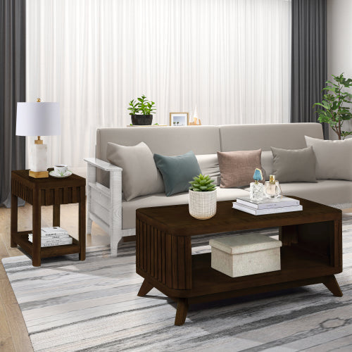 Rectangular Wooden Coffee Table FCJ Minimalist Farmhouse Style Movable Glass Marble Top for Living Room Dining Home Furniture