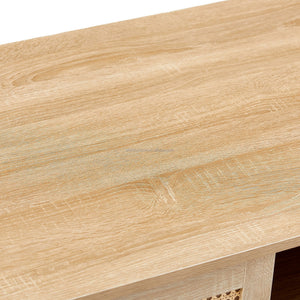 41.34" Rattan Coffee Table Sliding Door for Storage Solid Wood Legs Modern Table for Living Room Natural