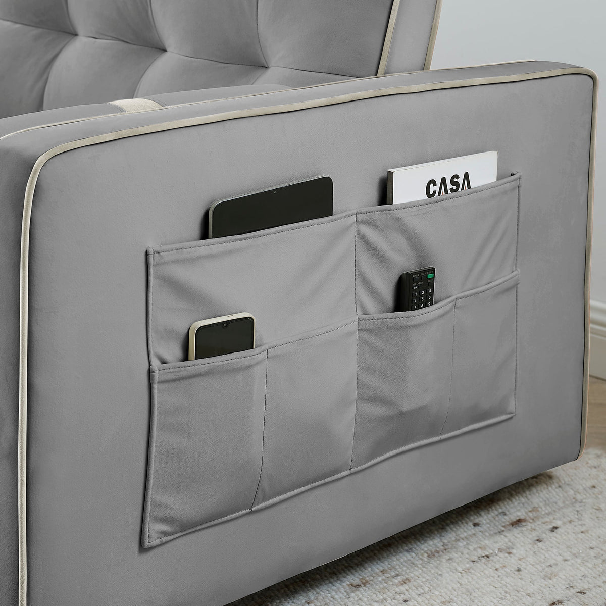 Modern Luxury 55.5 Inch Pull-Out Sleep Sofa Bed 2-Seater Loveseat Couch with Side Pockets Velvet Material Extendable Feature