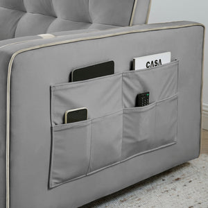Modern Luxury 55.5 Inch Pull-Out Sleep Sofa Bed 2-Seater Loveseat Couch with Side Pockets Velvet Material Extendable Feature