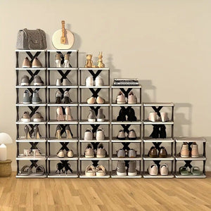 9-Layer High Narrow Entrance Shoe Rack Space-Saving Vertical Plastic Stackable Shoe Rack for Wardrobe Can Fit 9 Pairs Shoes