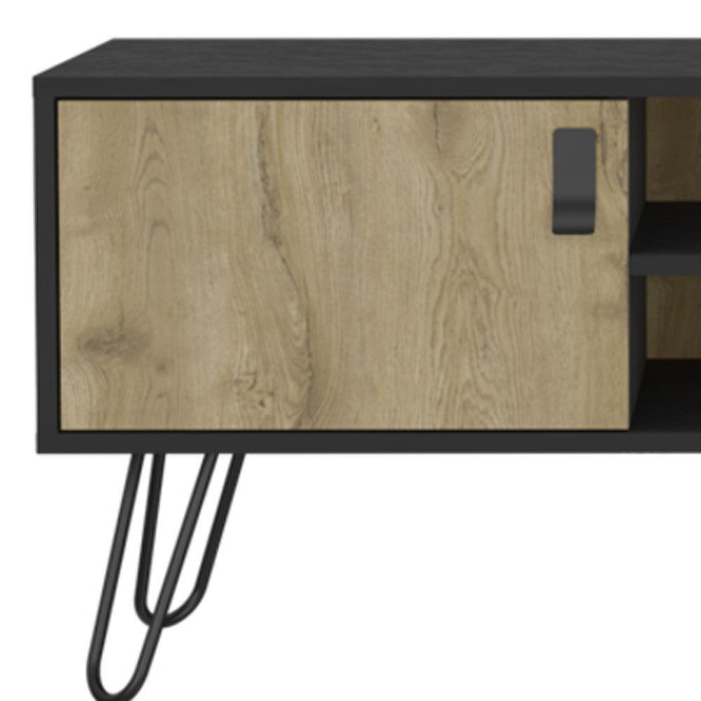 HMS 48\" Beige and Black TV Stand with Open and Enclosed Storage Cabinets
