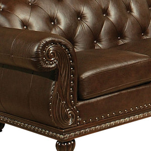 HMS 70 Espresso Faux Leather and Black Nailhead Love Seat Stylish Living Room Chair