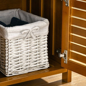 Brown Shoe Bench with Storage Cabinets Practical Shoe Rack with Hidden Storage Space