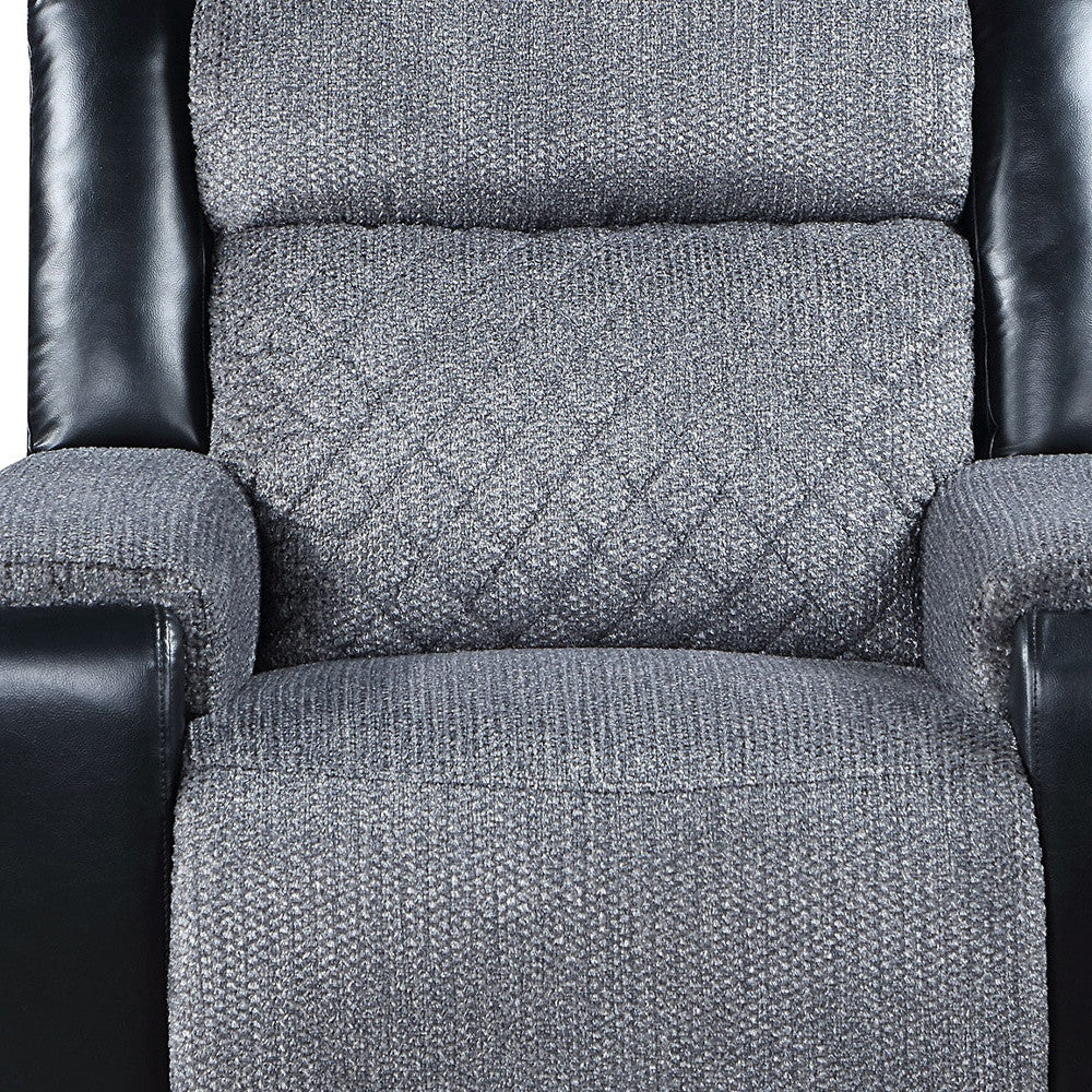 39" Manual Recliner in Black and Gray Fabric and Faux Leather Combination
