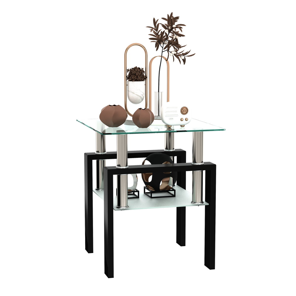 New Modern Small Side Table Tempered Glass Table Two Layer Square Table for Living Room Furniture