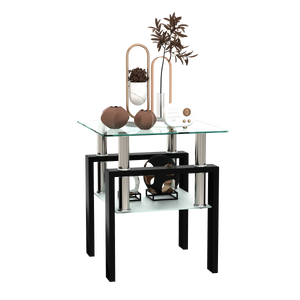 New Modern Small Side Table Tempered Glass Table Two Layer Square Table for Living Room Furniture