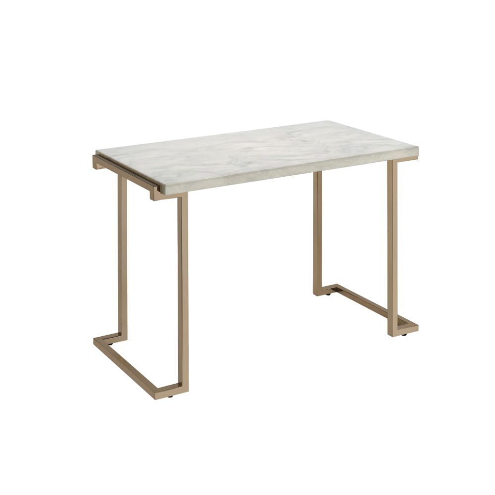 HMS 44\" White and Gold Faux Marble & Iron Sled Coffee Table