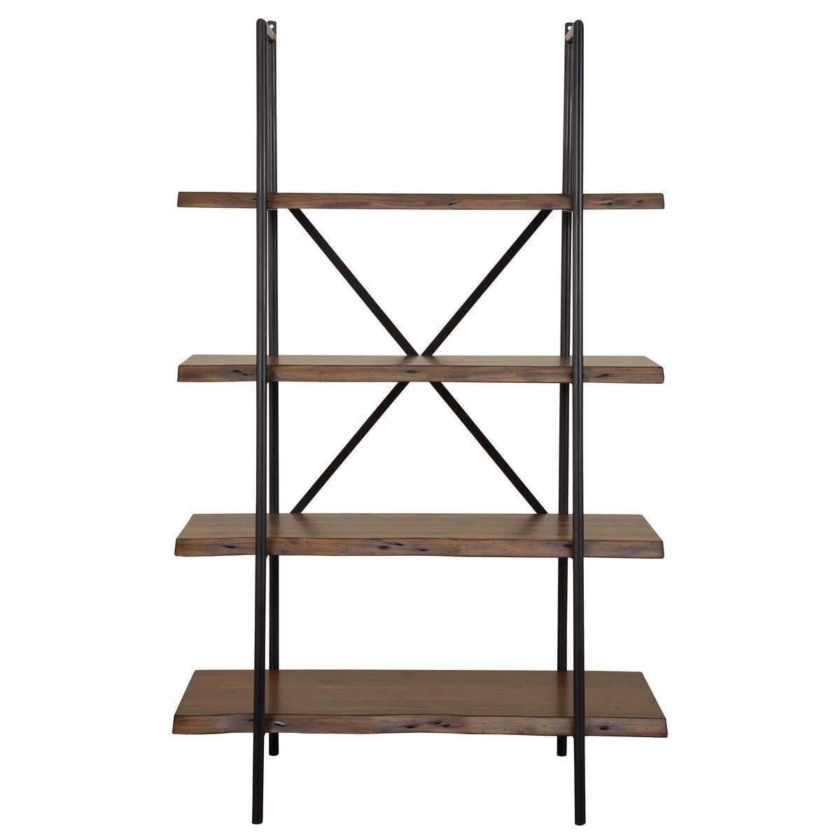 HMS 79 Four Tier Step Bookcase in Black and Brown Solid Wood and Metal Bookcase