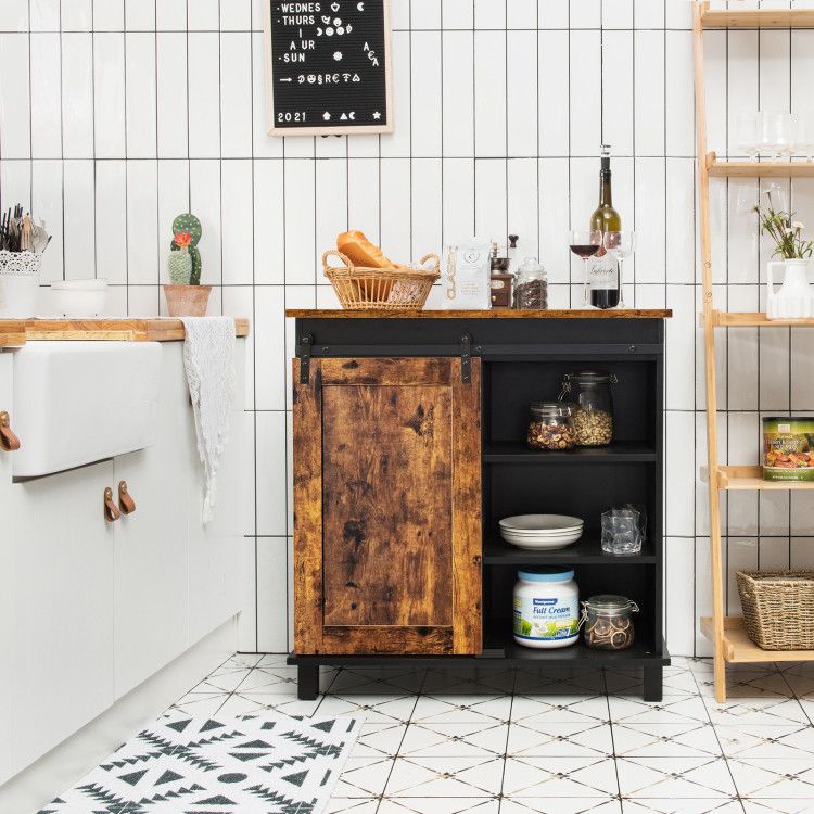 Industrial Sliding Barn Door Storage Cabinet for Living Room