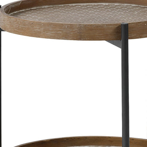 HMS 19\" Solid Brown Wood Round End Table Elegant Console Tables