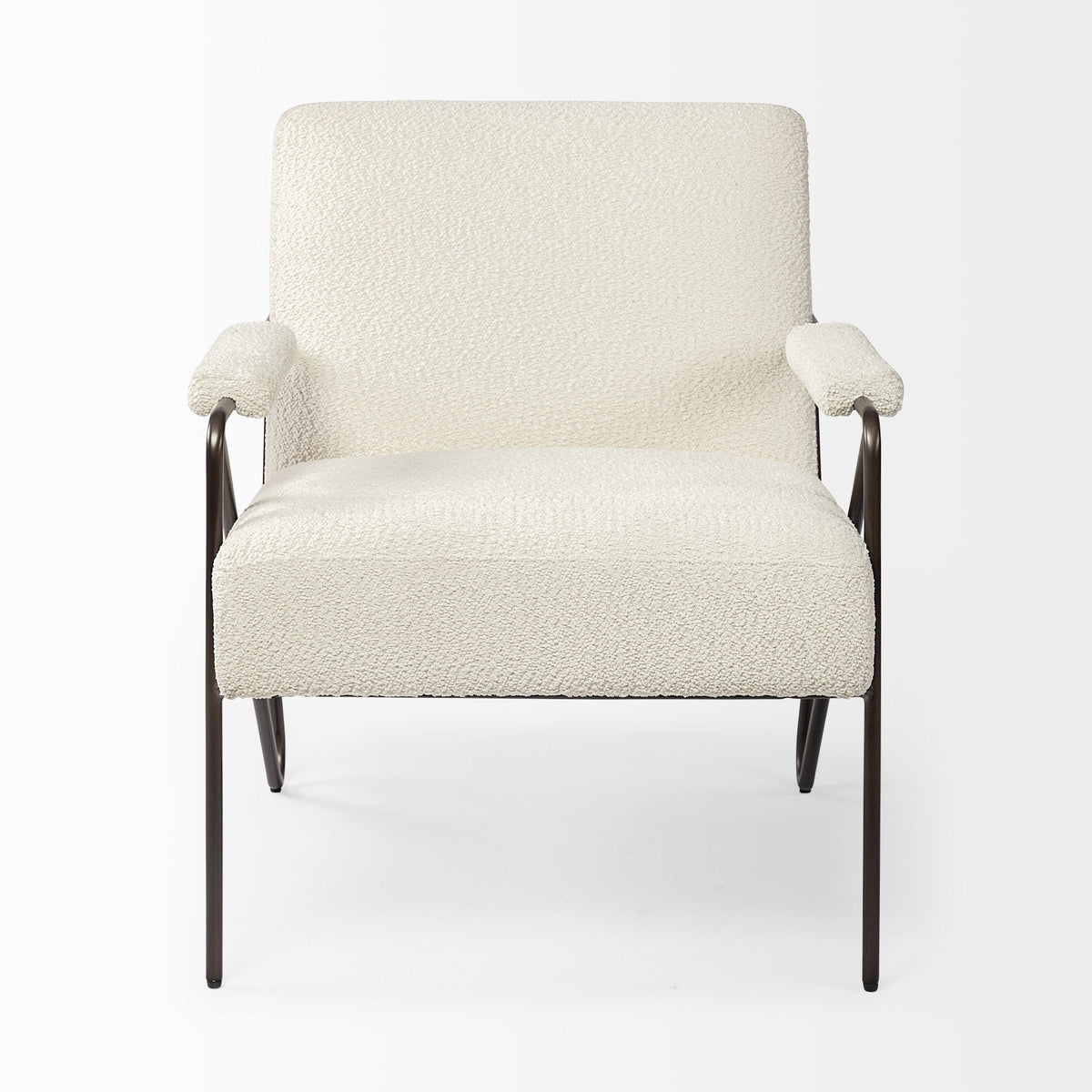 HMS 31 Off-White and Brown Fabric Arm Chair for Living Room