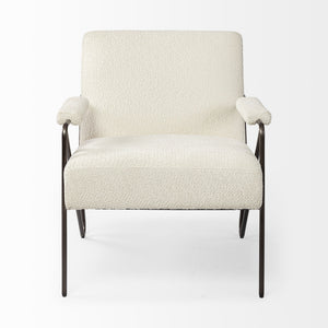 HMS 31 Off-White and Brown Fabric Arm Chair for Living Room