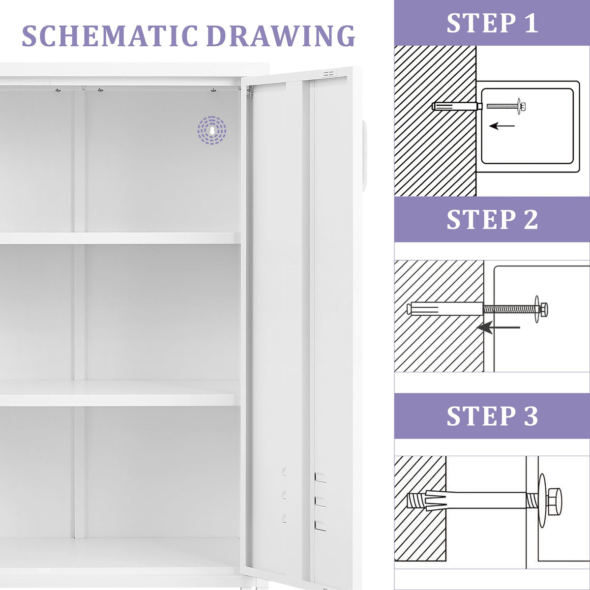 White Kitchen Pantry Storage Cabinet Tall Steel Cabinet Locker for Kitchen  Living Room Dining Room