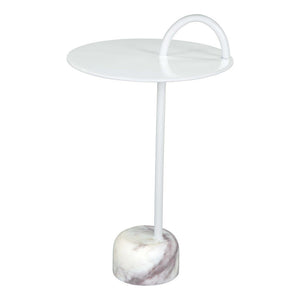 HMS 25\" White Iron and Marble Round Pedestal End Table Elegant Coffee Table with Intricate Design