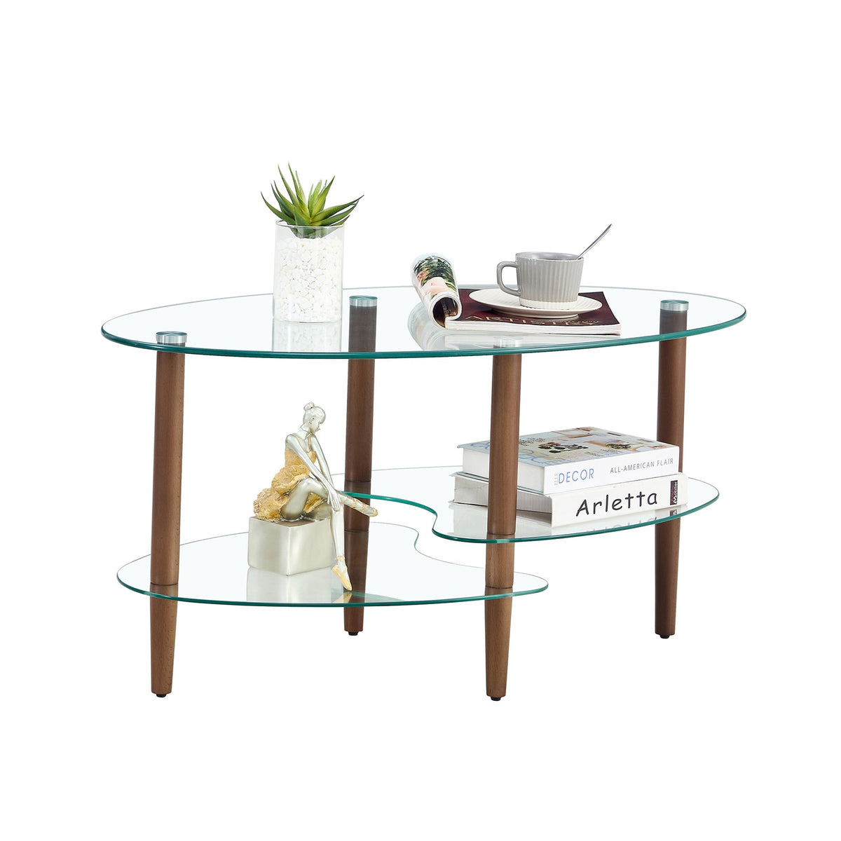 Transparent Oval Brown Tempered Glass Console Tables Three Layer Tea Table for Living Room Furniture