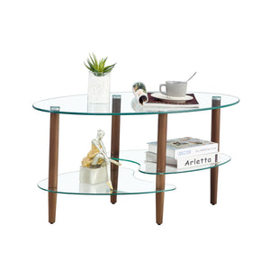 Transparent Oval Brown Tempered Glass Console Tables Three Layer Tea Table for Living Room Furniture