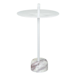 HMS 25\" White Iron and Marble Round Pedestal End Table Elegant Coffee Table with Intricate Design