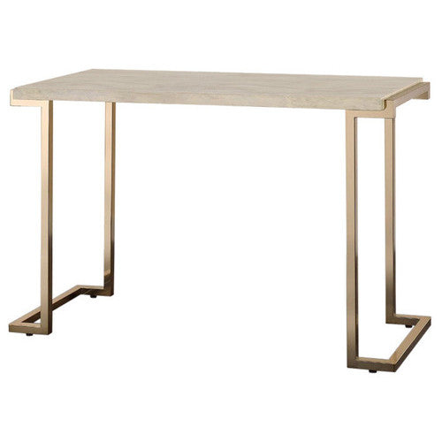HMS 44\" White and Gold Faux Marble & Iron Sled Coffee Table