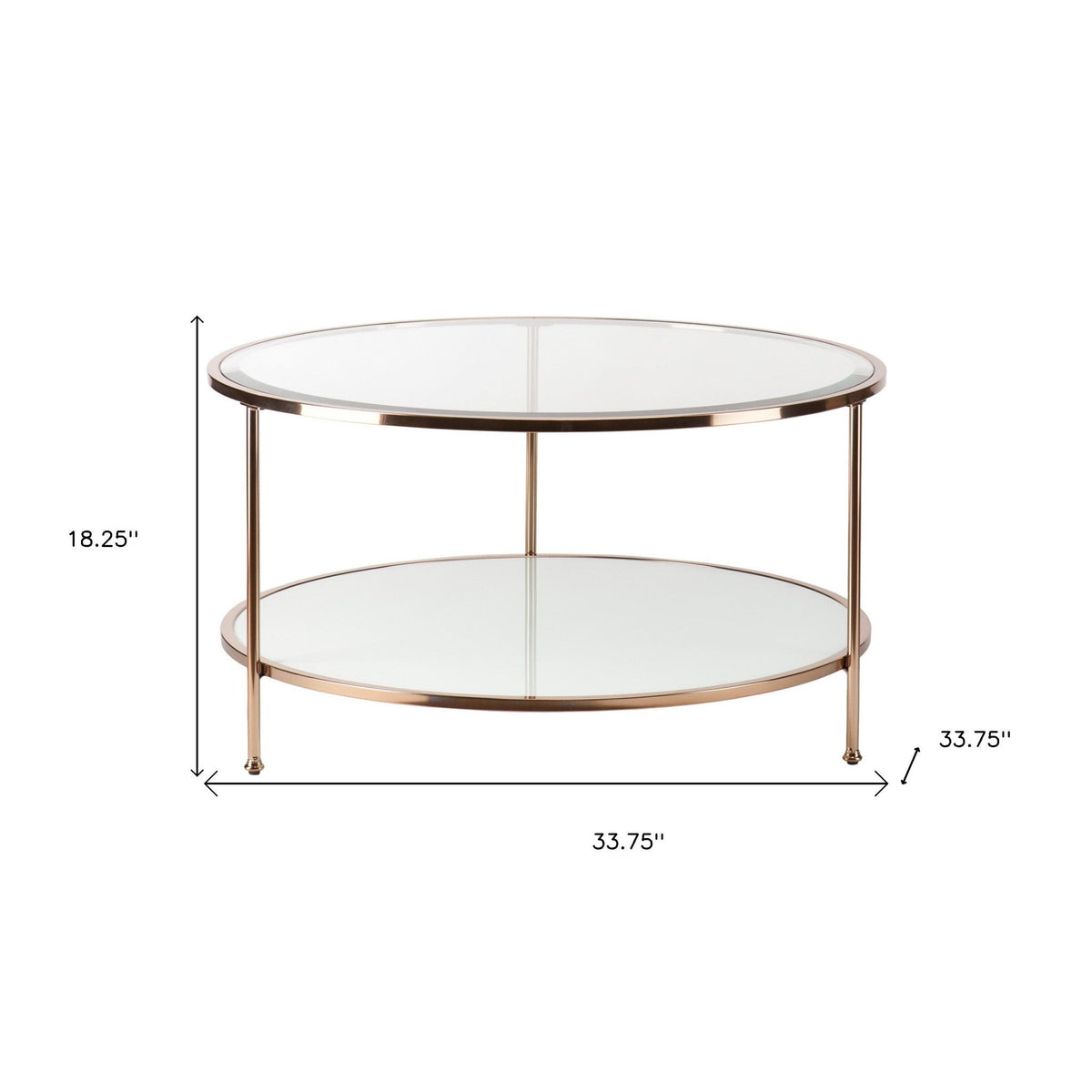 HMS 34\" Clear and Gold Round Coffee Table with Iron Elegant Glass Design