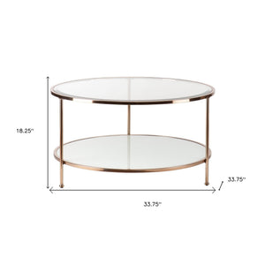 HMS 34\" Clear and Gold Round Coffee Table with Iron Elegant Glass Design