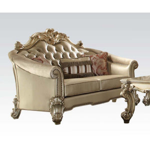 HMS 67 Home Furniture Gold and Bone Faux Leather Loveseat Set with Toss Pillows One-Seater Sectional Sofa for Living Room