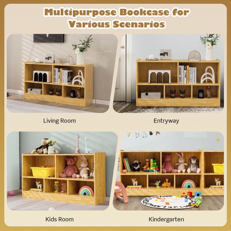 Kids 5-Cube Wood Toy Storage Cabinet Organizer with 2-Shelf Bookcase