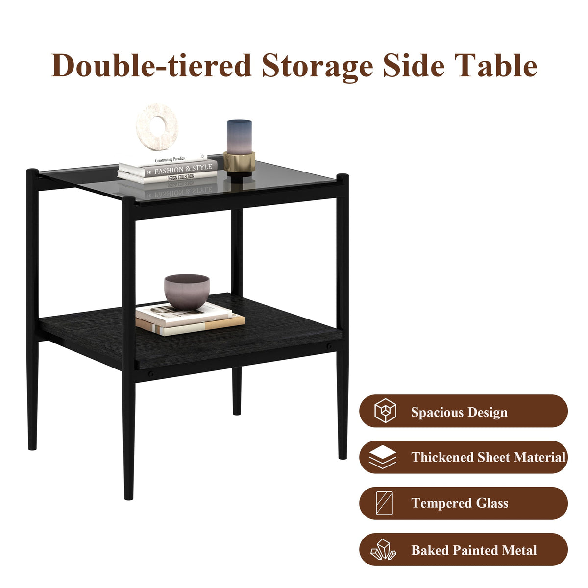 Set of 2  Living Room Table Set Color Glass Side Table with Simple Design  2 Layers Corner Table