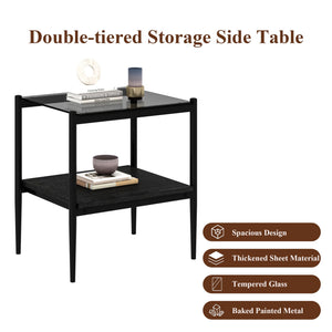 Set of 2  Living Room Table Set Color Glass Side Table with Simple Design  2 Layers Corner Table