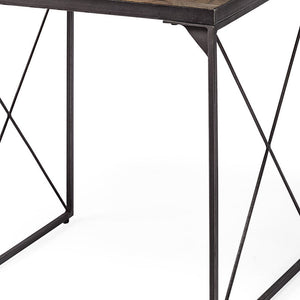 HMS 23 Inch Brown Solid Wood Square End Table Convertible Farmhouse Style Living Room or Entry Side Table