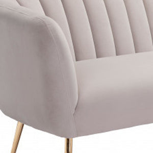 HMS 70 Beige Velvet Chesterfield Sofa Gold Legs Contemporary L-Shape Design Convertible Home Furniture Use Genuine Leather