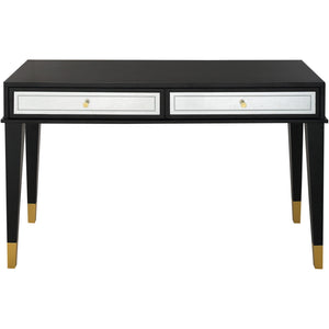 HMS 47\" Black and Silver Mirrored Wood and Glass Console Table with Two Drawers