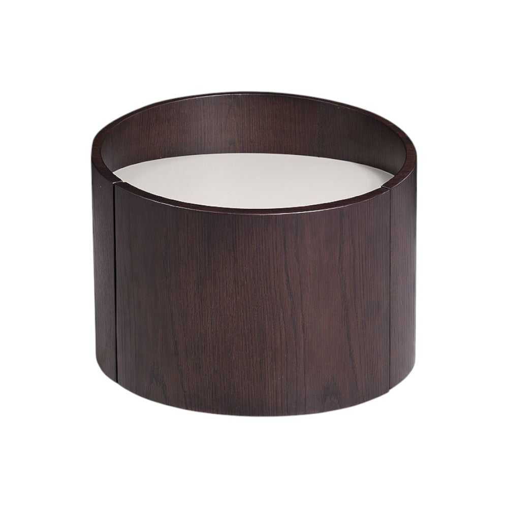 HMS 17\" Dark Brown Solid Wood Round End Table Farmhouse Style Tea Table for Living Room Home Furniture with Metal Accents