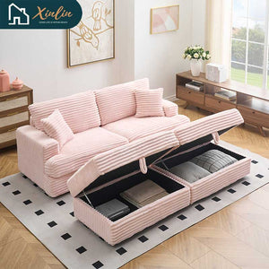 Modern 82-Inch Corduroy Sofa Two Storage Feet 4 Throw Pillows New Living Room Office Fashion Darling American Warehouse Dining