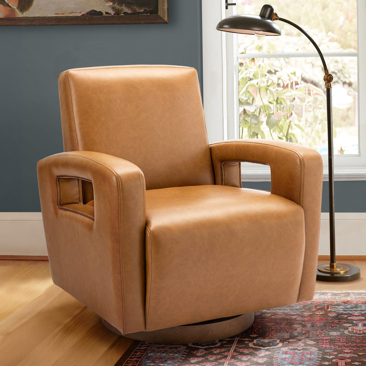 FCJ Reclining Leather Accent Chair with Metal Legs Comfortable Rotating Decorative Chair for Home Office Living Room