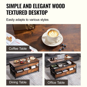39.4\" Rectangle Lift Top Coffee Table with Light & USB Port Brown