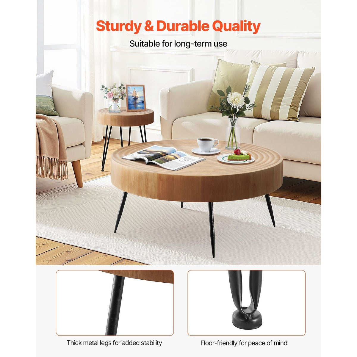2-Piece Round Coffee Table and End Table Set 31.3 in for Living Room