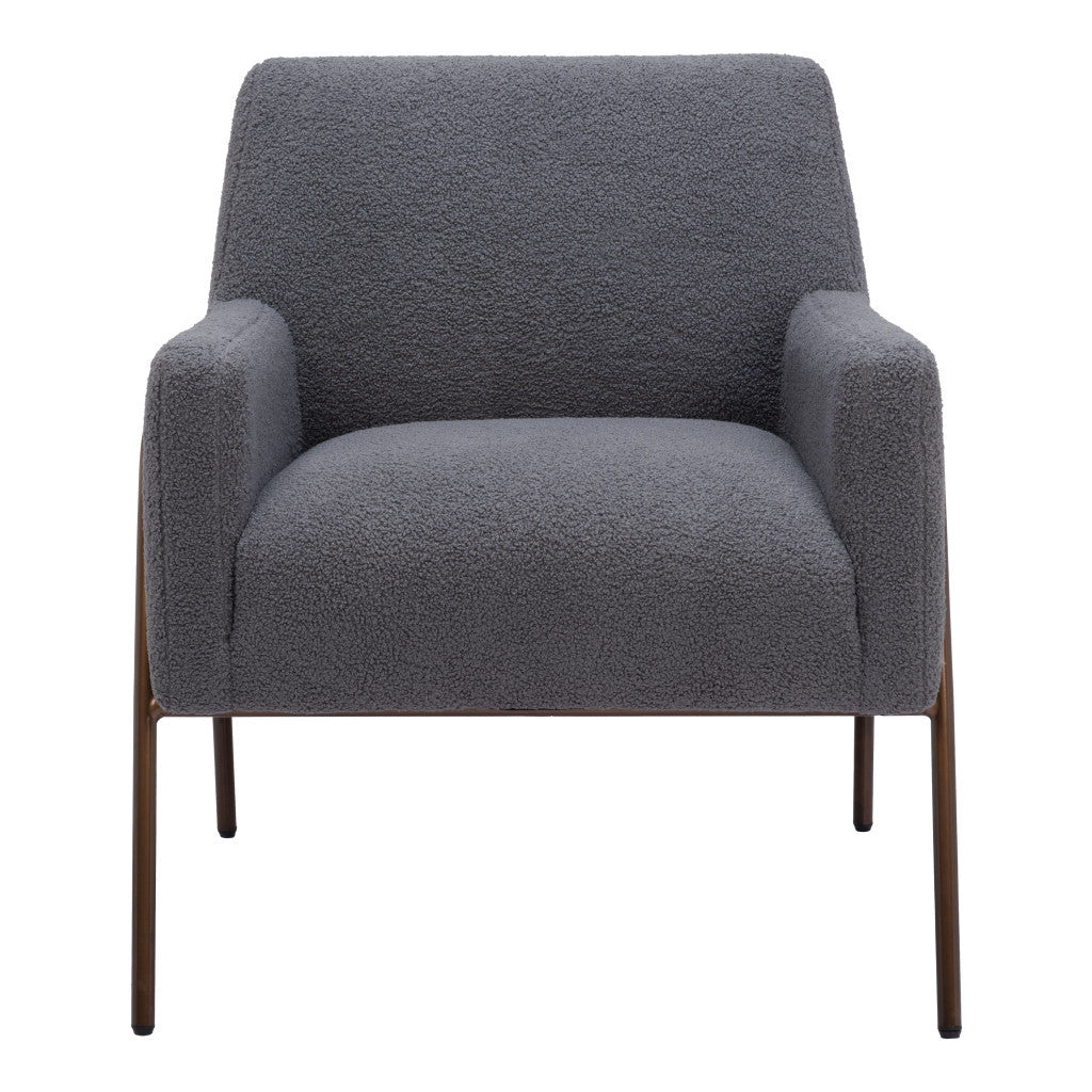 HMS 28\" Gray and Bronze Contemporary Design Faux Shearling and Sherpa Upholstered Arm Chair for Home Office or Bedroom