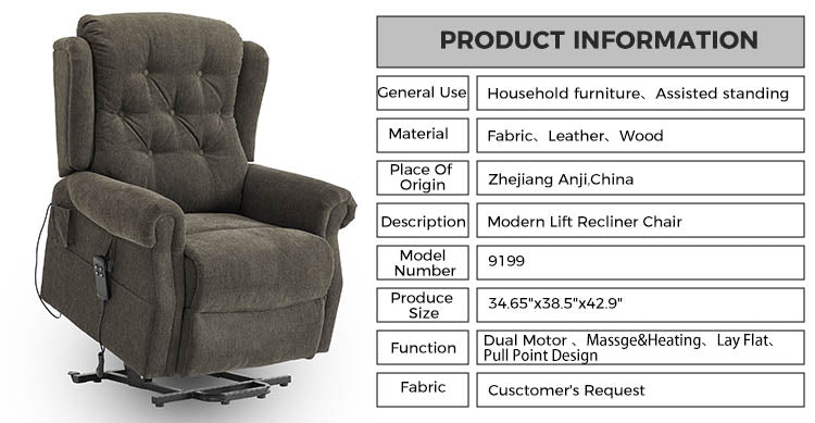 Hot Sales Flat Lifting Chair Recliners Dual Motor Modern Fabric Single Sofa Chair