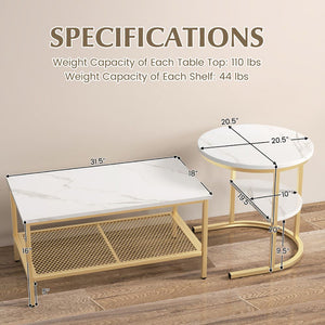 Set of 2 Nesting Coffee Tables with Extra Storage Shelf for Living Room Decor