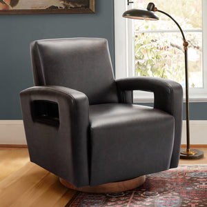FCJ Reclining Leather Accent Chair with Metal Legs Comfortable Rotating Decorative Chair for Home Office Living Room