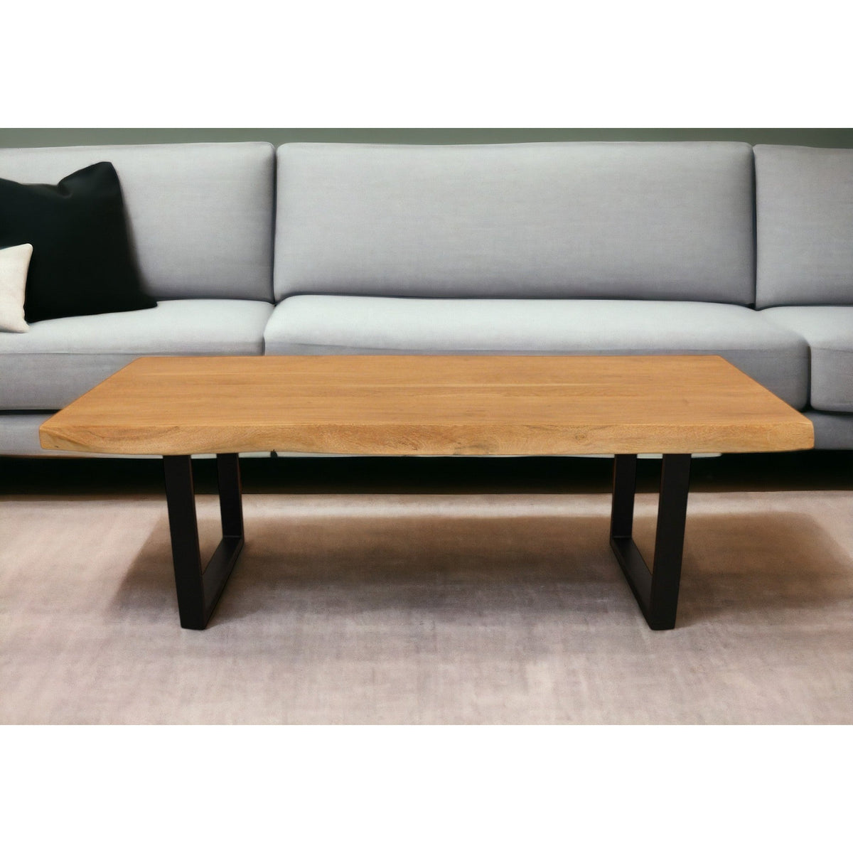 HMS 59 Live Edge Coffee Table with Natural Solid Wood and Black Iron Unique Natural Beauty and Durability