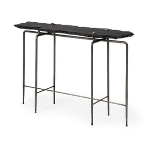 HMS Contemporary Six Leg Console Table 17\" Black and Silver Slate Wood MDF Glass for Living Room or Hotel Bedroom Furniture