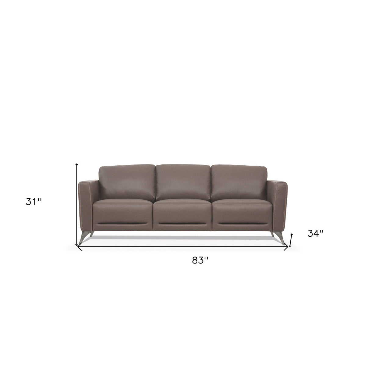 HMS 83 Taupe Genuine Leather 2-3 Seater Sofa Set Black Legs for Home Living Room Furniture Featuring Sponge Filling Material